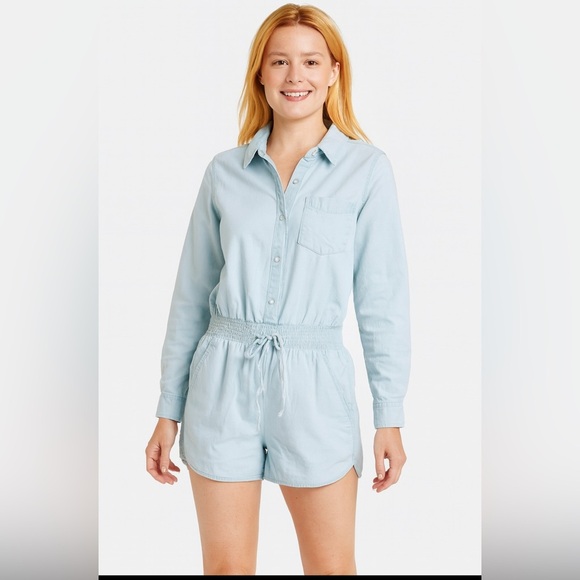 Victoria’s Secret Women’s Romper 12 Denim Utility  Button-Up Cinched Waist - Picture 1 of 6